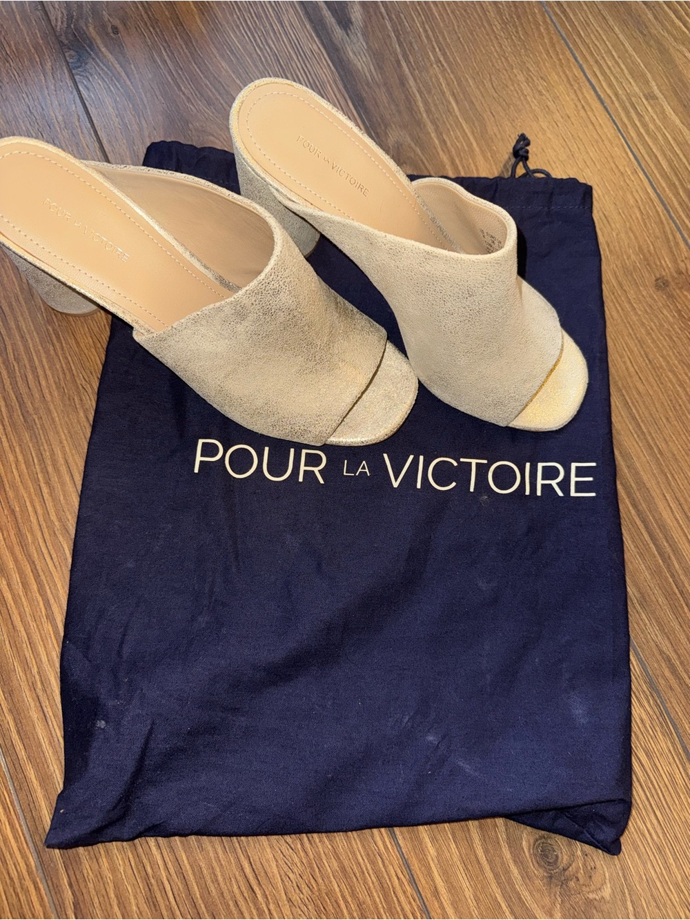 Metallic Open-Toe Block Heel Mules - Gold